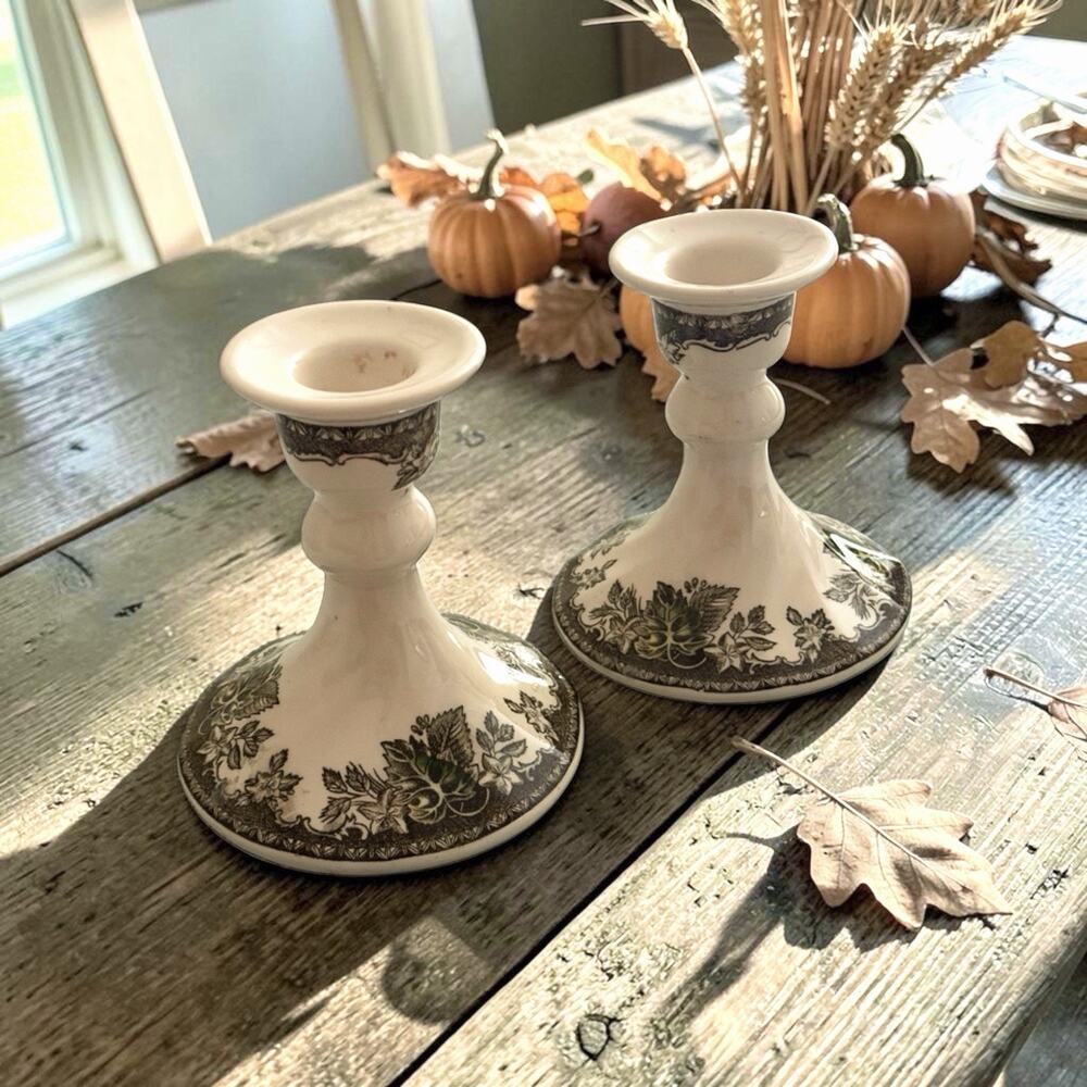 Vintage JOHNSON BROTHERS Friendly Village Pair Candlestick Holder 4 1/8" England